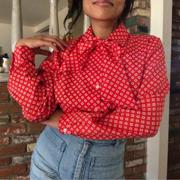 Vintage Tops - Vintage 1970s Mod Bow Collar Button Down by Koret of CA